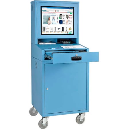 Global Industrial Mobile LCD Computer Cabinet, Blue, Assembled 239115BLA